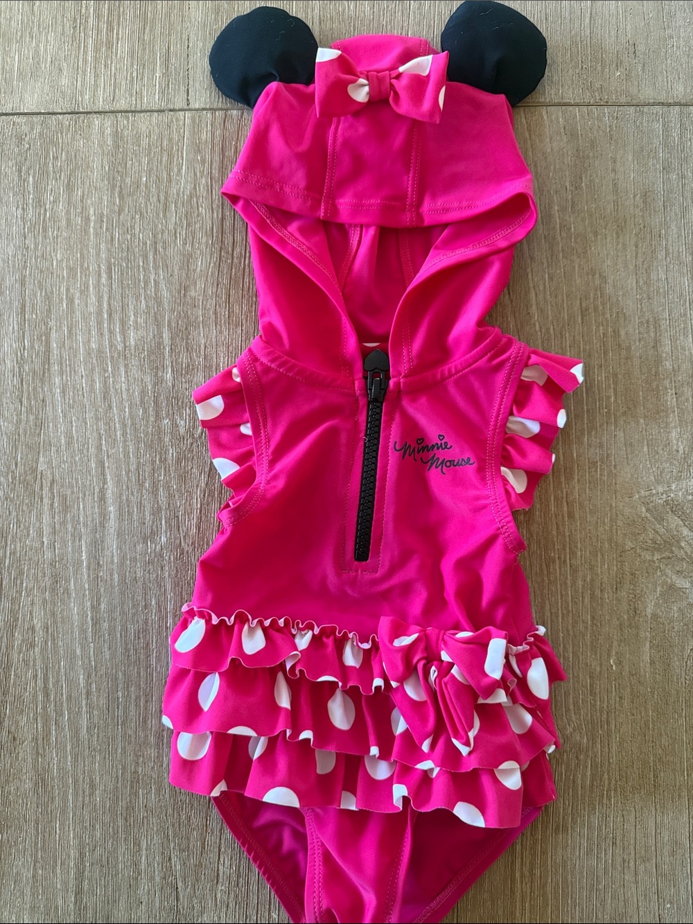 Minnie Mouse Hot Pink Ruffle Hooded Girls Swimsuit